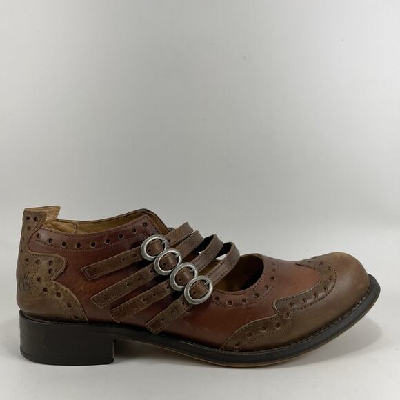 John Fluevog Adrian-Alli 4 Buckle Mary Jane Womens Size 12 Brown Leather Brogue - Picture 1 of 11